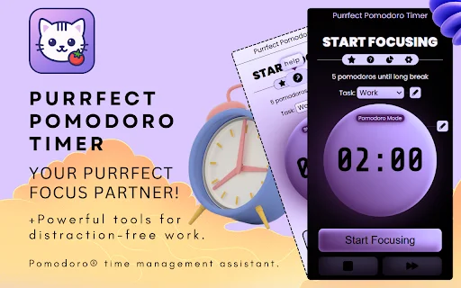 Purrfect Pomodoro Timer: ตัวช่วยจัดการเวลาและเพิ่มสมาธิที่ดีที่สุด - Screenshot 1
