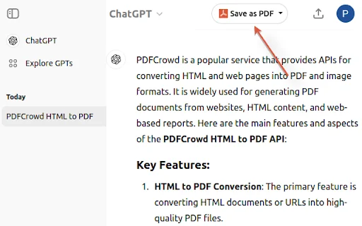 ดาวน์โหลด ChatGPT to PDF by PDFCrowd ฟรี – บันทึกแชทเป็น PDF ง่ายๆ - Screenshot 1