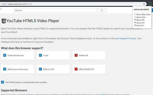 ดาวน์โหลด enhanced-h264ify ล่าสุด – ปรับแต่ง Codec YouTube เพื่อลดการใช้ CPU ฟรี - Screenshot 1