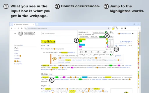 Multi Find: ค้นหาและไฮไลท์คำบนหน้าเว็บหลายคำพร้อมกัน – ดาวน์โหลดฟรี - Screenshot 2