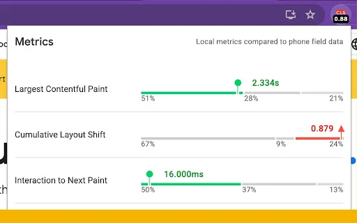 ดาวน์โหลด Web Vitals ส่วนขยายวัดประสิทธิภาพเว็บไซต์ที่ดีที่สุด - Screenshot 1