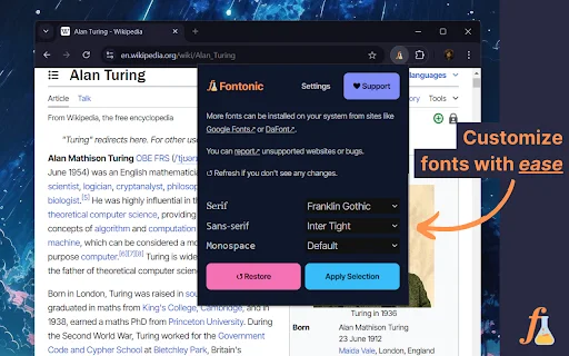 ดาวน์โหลด Fontonic – เปลี่ยนฟอนต์เว็บไซต์ง่ายๆ ด้วยฟอนต์ในเครื่องคุณ - Screenshot 4