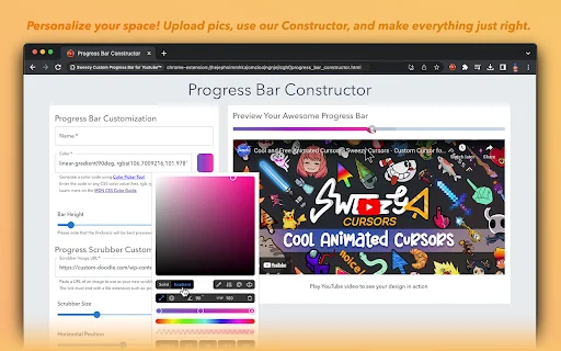 Sweezy Custom Progress Bar for YouTube™ – ปรับแต่งแถบเล่นวิดีโอให้สวยงามฟรี - Screenshot 4