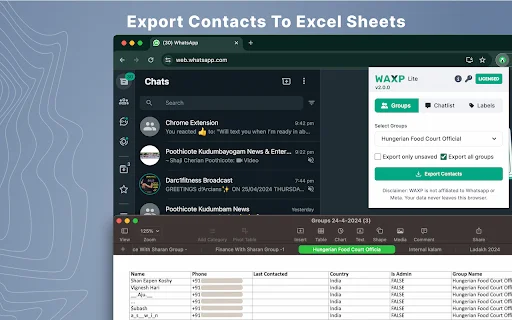 ดาวน์โหลด WAXP – ส่งออกรายชื่อ WhatsApp เป็นไฟล์ Excel ล่าสุด - Screenshot 1